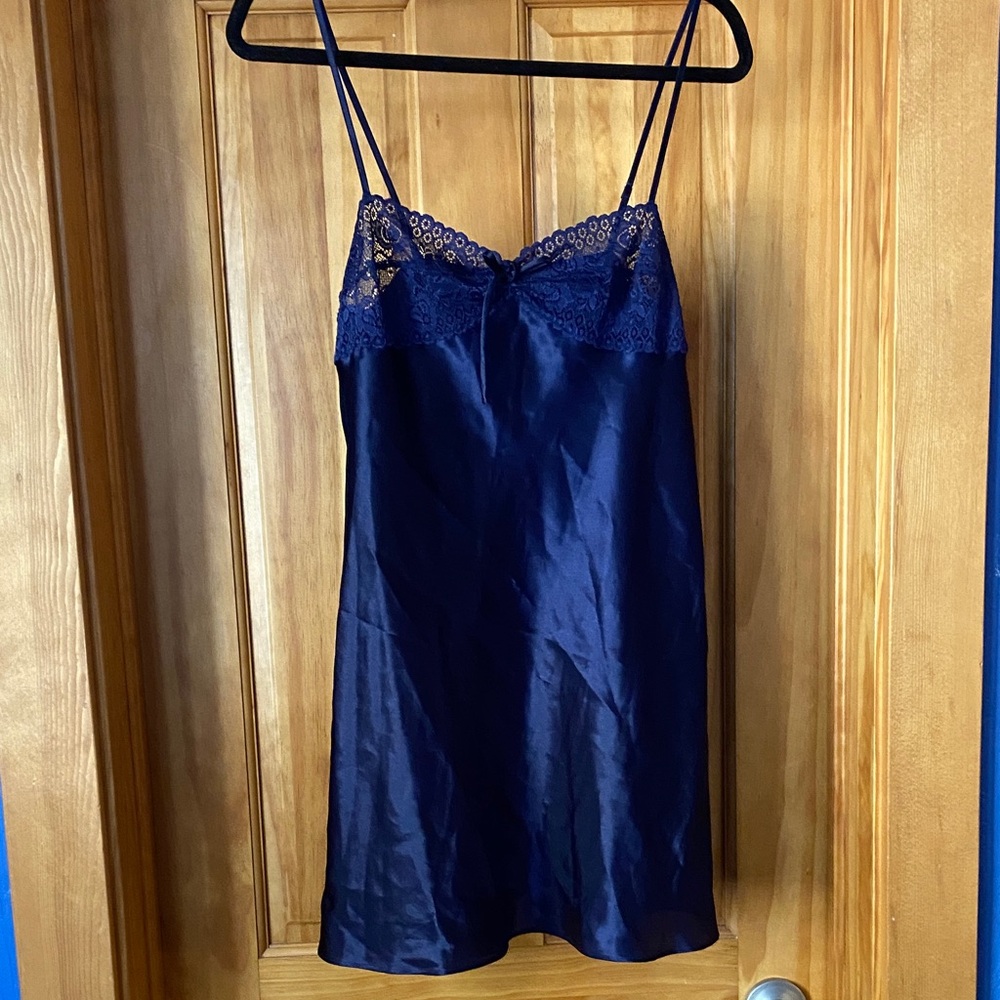 Sexy Navy Satin Lace Negligée - Women Intimates